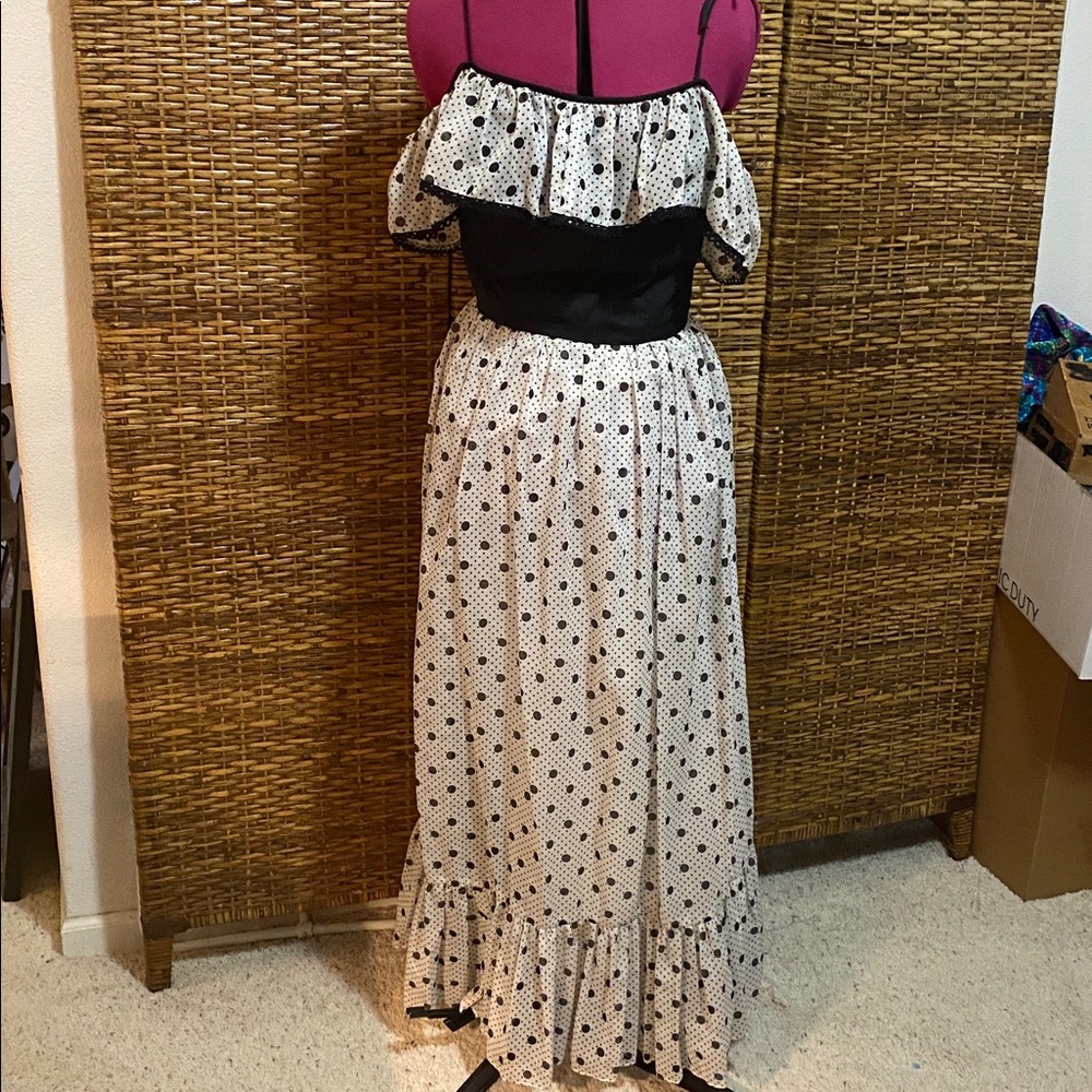 EUC DARLING DEBS Vtg 70's Hippie Festival BLK white polkadot Dress Maxi Funky 11